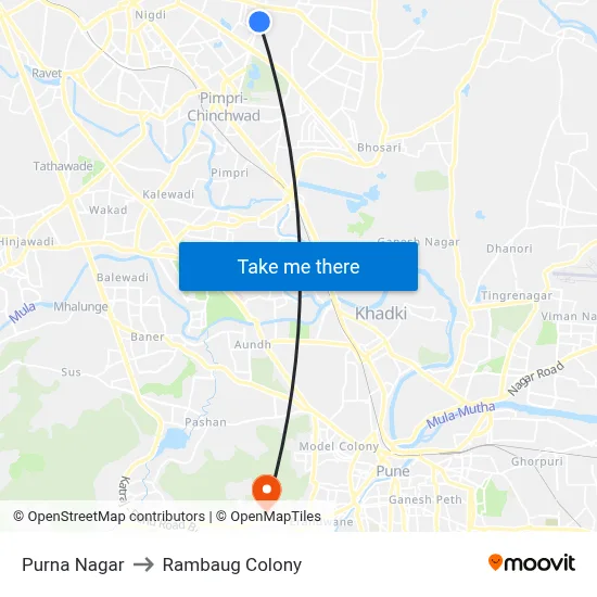 Purna Nagar to Rambaug Colony map