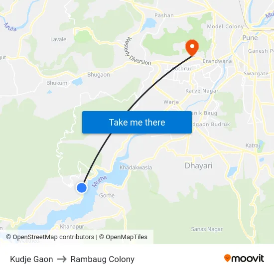 Kudje Gaon to Rambaug Colony map