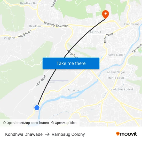 Kondhwa Dhawade to Rambaug Colony map