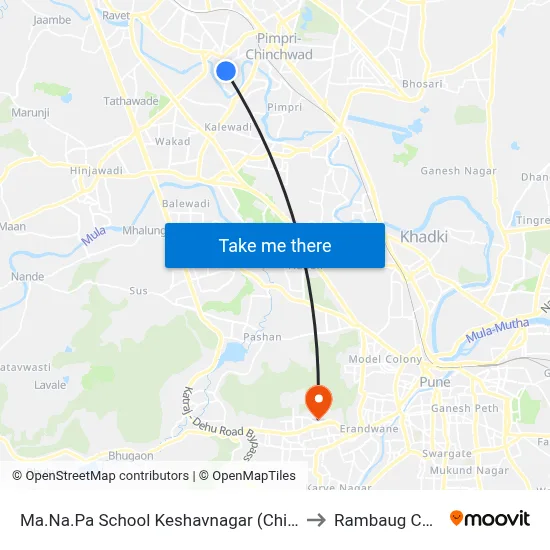 Ma.Na.Pa School Keshavnagar (Chinchwad) to Rambaug Colony map
