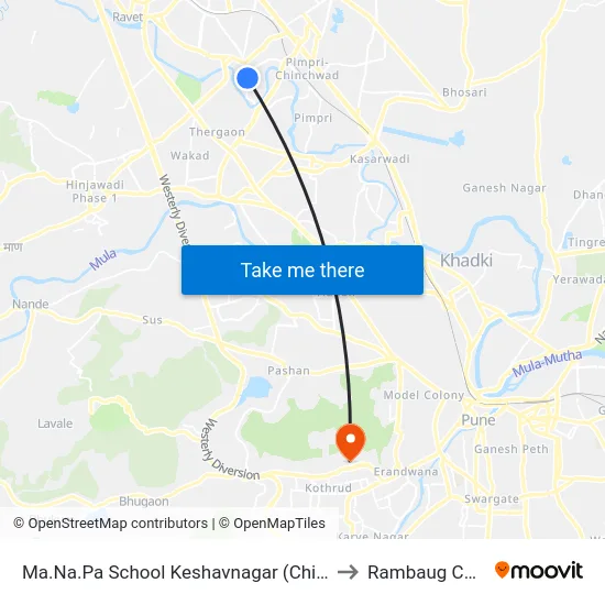 Ma.Na.Pa School Keshavnagar (Chinchwad) to Rambaug Colony map