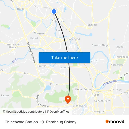 Chinchwad Station to Rambaug Colony map