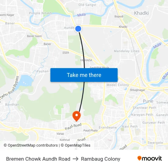 Bremen Chowk Aundh Road to Rambaug Colony map