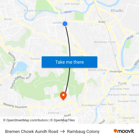 Bremen Chowk Aundh Road to Rambaug Colony map