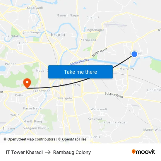IT Tower Kharadi to Rambaug Colony map