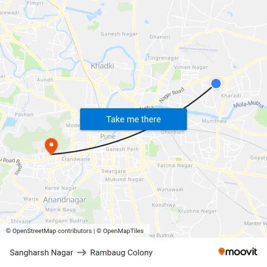 Sangharsh Nagar to Rambaug Colony map