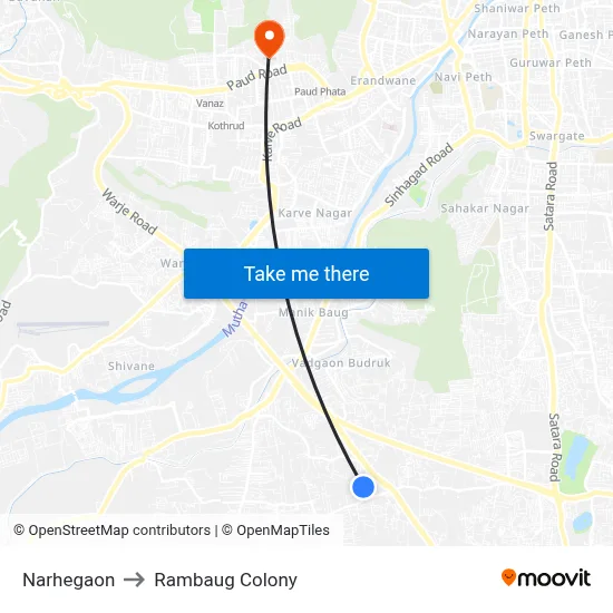 Narhegaon to Rambaug Colony map