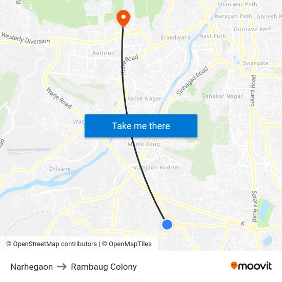 Narhegaon to Rambaug Colony map