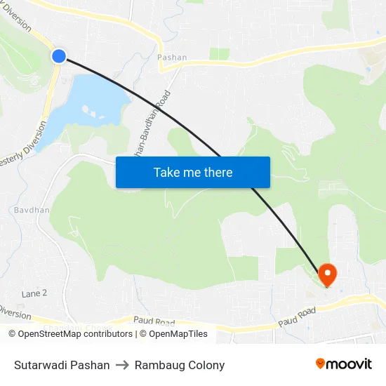 Sutarwadi Pashan to Rambaug Colony map