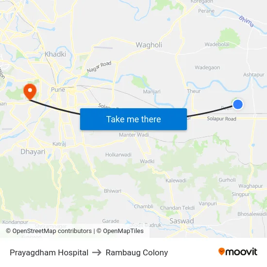 Prayagdham Hospital to Rambaug Colony map