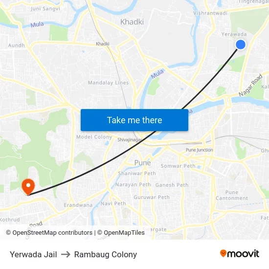 Yerwada Jail to Rambaug Colony map