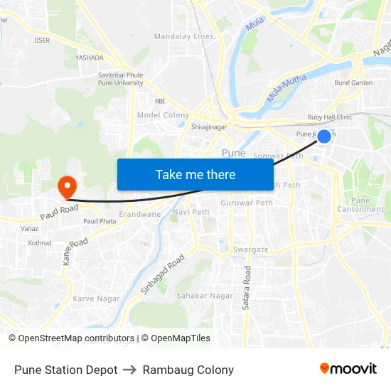 Pune Station Depot to Rambaug Colony map