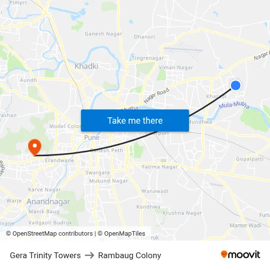 Gera Trinity Towers to Rambaug Colony map