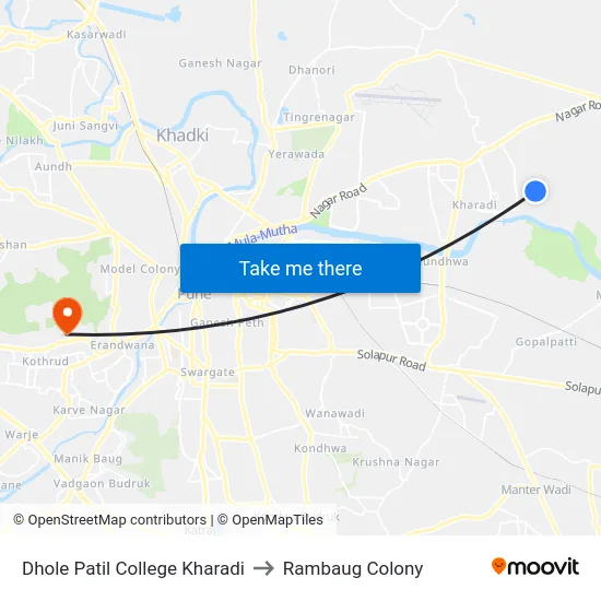Dhole Patil College Kharadi to Rambaug Colony map