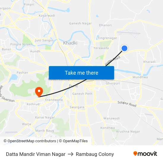 Datta Mandir Viman Nagar to Rambaug Colony map