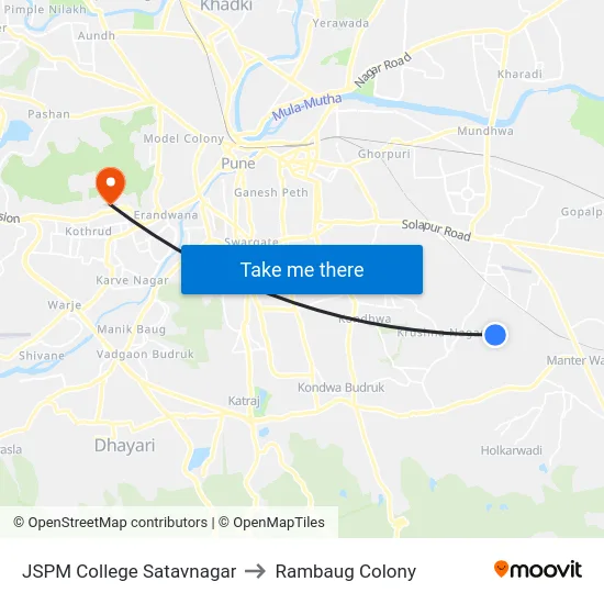 JSPM College Satavnagar to Rambaug Colony map