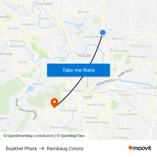 Bopkhel Phata to Rambaug Colony map