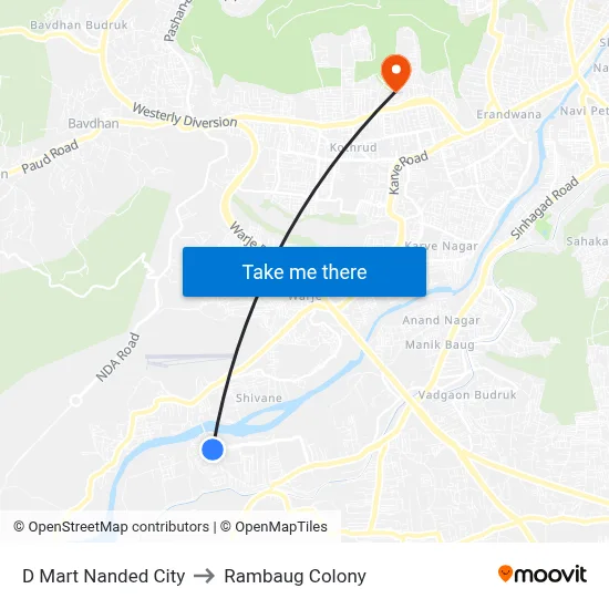 D Mart Nanded City to Rambaug Colony map