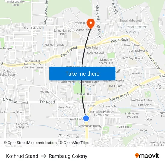 Kothrud Stand to Rambaug Colony map