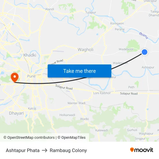Ashtapur Phata to Rambaug Colony map