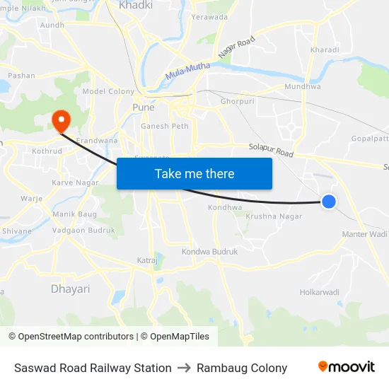 Saswad Road Railway Station to Rambaug Colony map