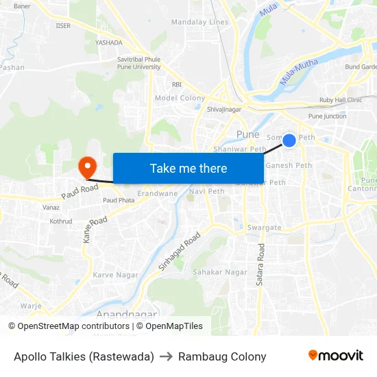 Apollo Talkies (Rastewada) to Rambaug Colony map