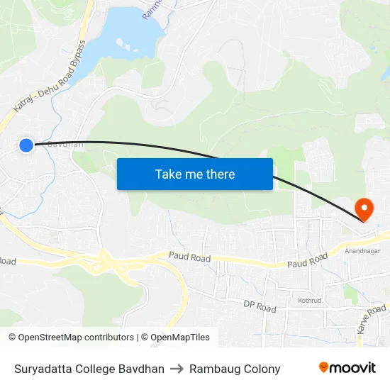 Suryadatta College Bavdhan to Rambaug Colony map