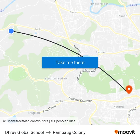 Dhruv Global School to Rambaug Colony map