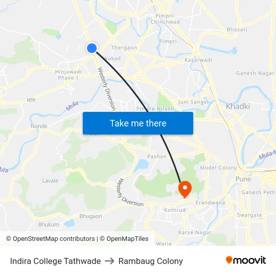 Indira College Tathwade to Rambaug Colony map