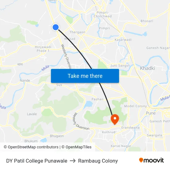 DY Patil College Punawale to Rambaug Colony map
