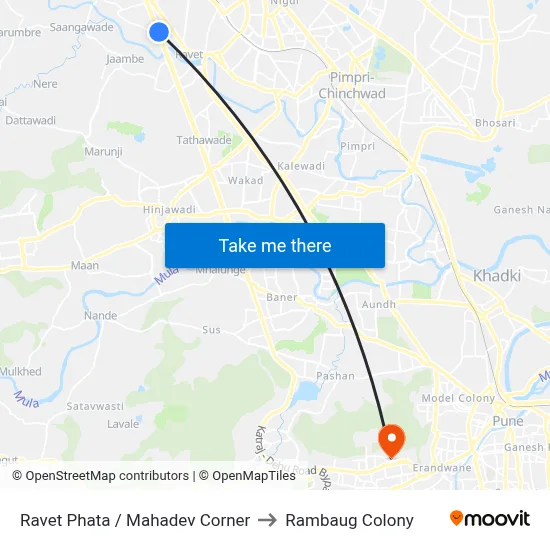 Ravet Phata / Mahadev Corner to Rambaug Colony map