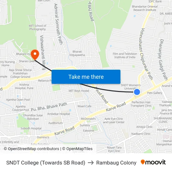 SNDT College (Towards SB Road) to Rambaug Colony map