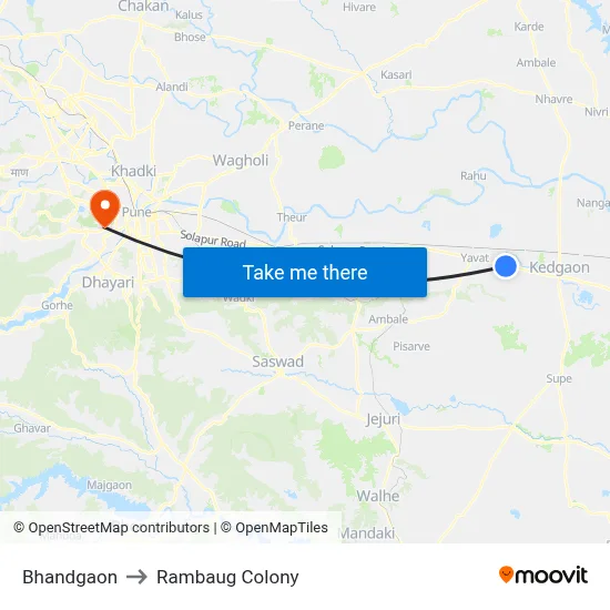 Bhandgaon to Rambaug Colony map