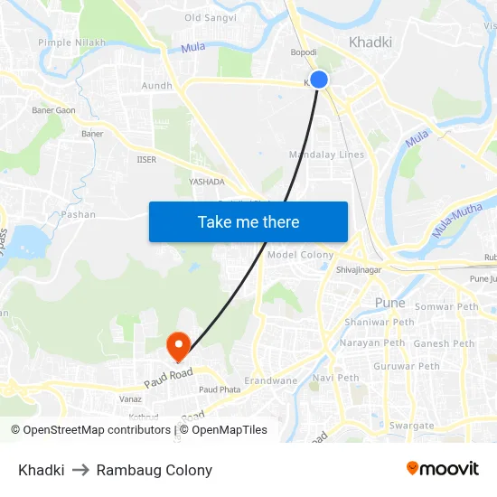 Khadki to Rambaug Colony map