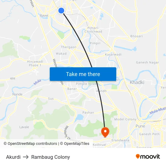Akurdi to Rambaug Colony map