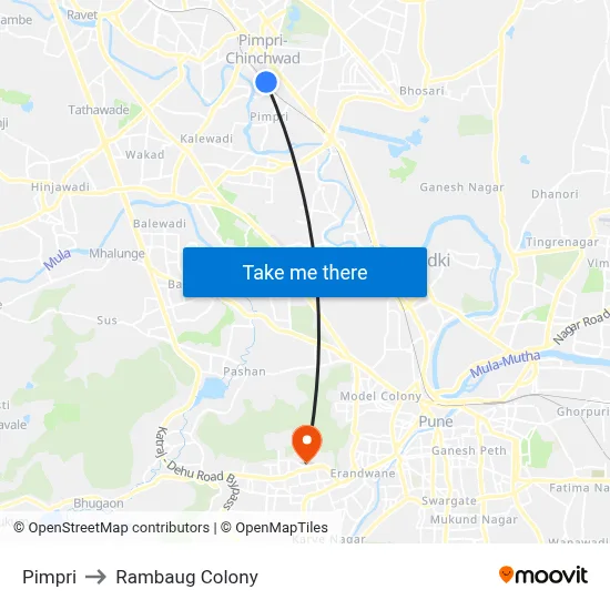 Pimpri to Rambaug Colony map