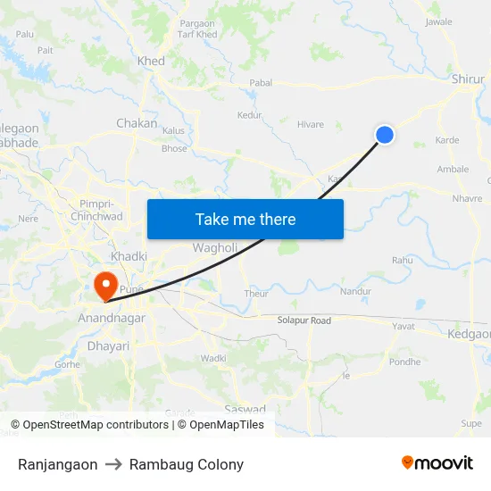 Ranjangaon to Rambaug Colony map