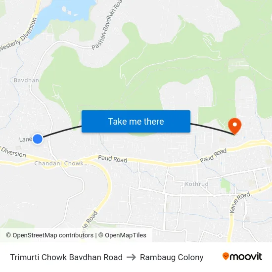 Trimurti Chowk Bavdhan Road to Rambaug Colony map