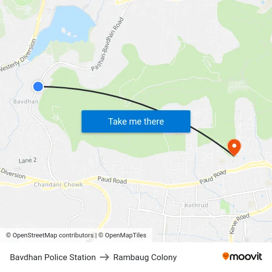 Bavdhan Police Station to Rambaug Colony map