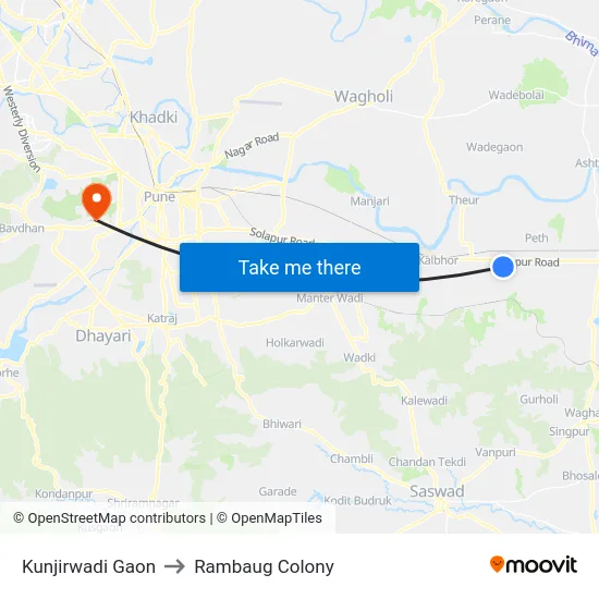 Kunjirwadi Gaon to Rambaug Colony map