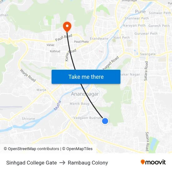 Sinhgad College Gate to Rambaug Colony map
