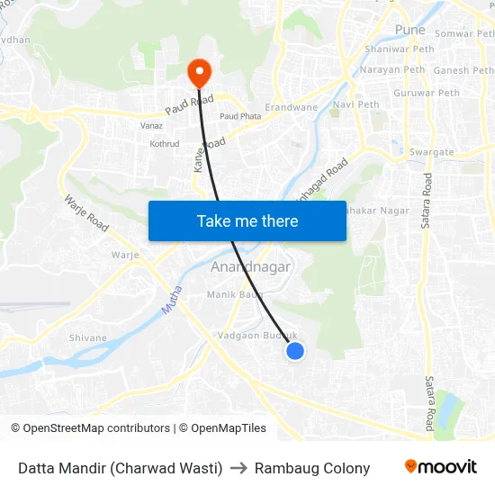 Datta Mandir Sinhgad College to Rambaug Colony map