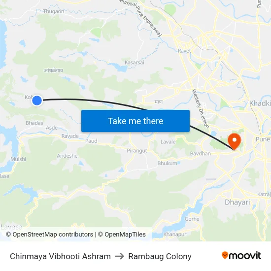 Chinmaya Vibhooti Ashram to Rambaug Colony map