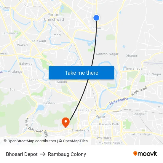 Bhosari Depot to Rambaug Colony map