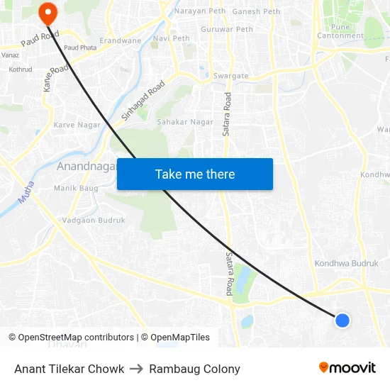 Anant Tilekar Chowk to Rambaug Colony map