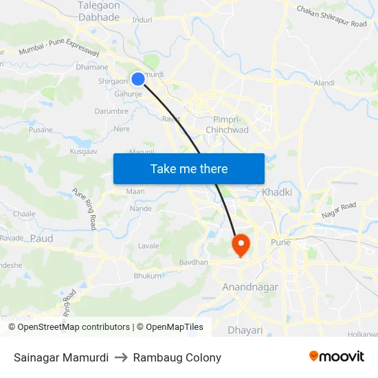 Sainagar Mamurdi to Rambaug Colony map