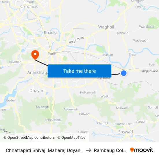 Chhatrapati Shivaji Maharaj Udyan Loni to Rambaug Colony map