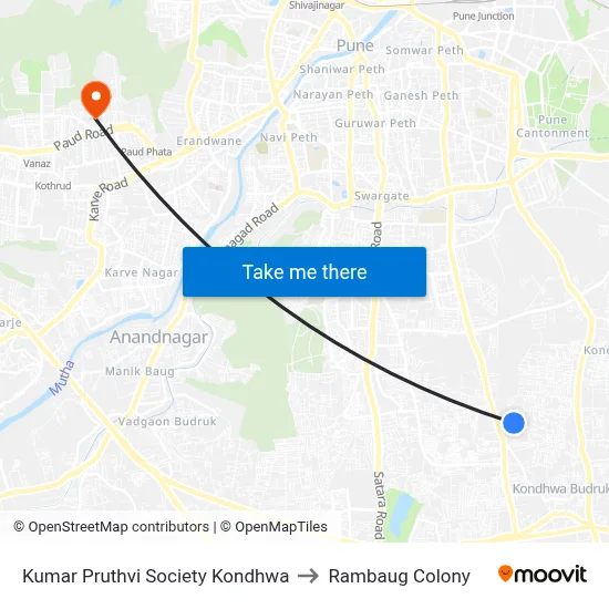 Kumar Pruthvi Society Kondhwa to Rambaug Colony map