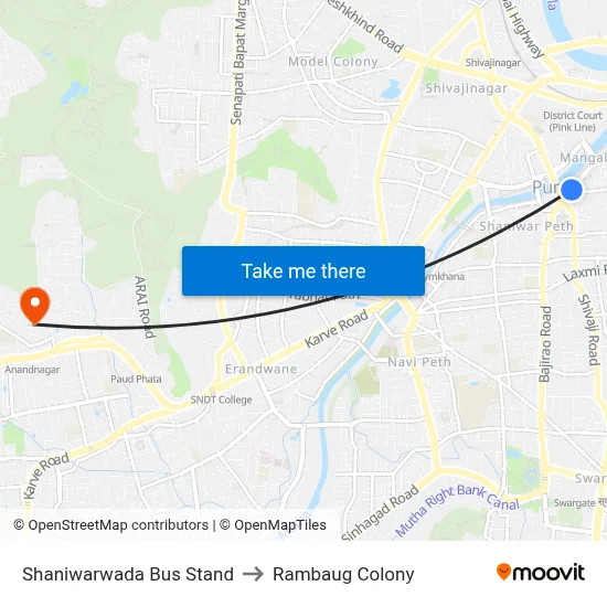 Shaniwarwada Bus Stand to Rambaug Colony map
