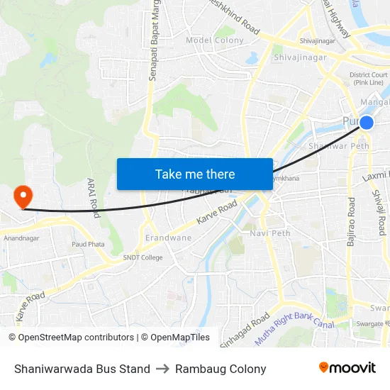 Shaniwarwada Bus Stand to Rambaug Colony map